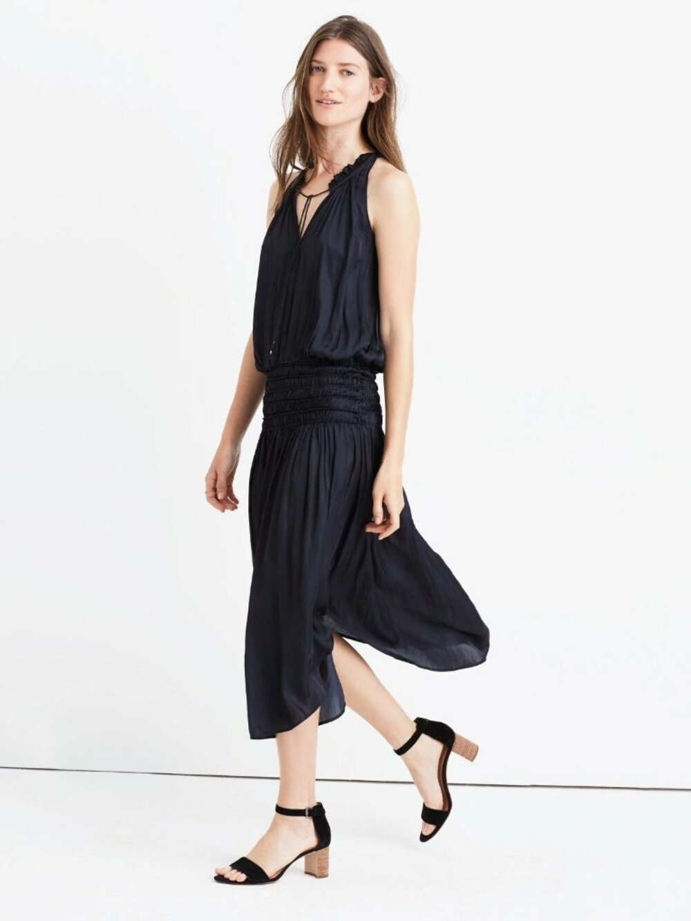 Ulla Johnson "Cleo" Satin Midi Dress in Midnight Size 4